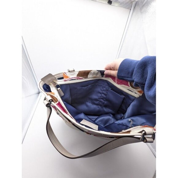 Coach F23299 Park Hand Drawn Scarf Print North South Tote Bag Charm Hobo - Picture 8 of 10